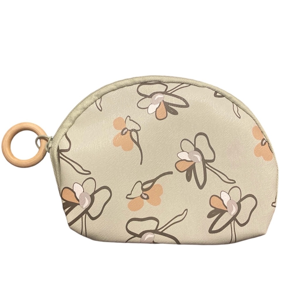 IPSY Pastel Green, Tan & Black Floral Mini Bag 6.5” x 7”